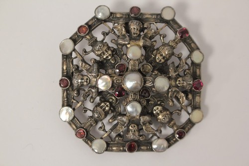 Broche angelots argent grenats - argent,