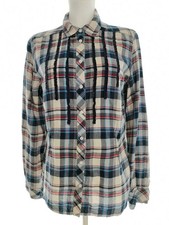 VINTAGE Blouse Chemise Boutonnée pour Femmes Carreaux Boutons Bleu S Manches