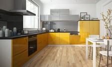 Cuisine En L NAPOLI 340x350Cm Blanc Gris Clair Jaune Colza Brillant 66919040