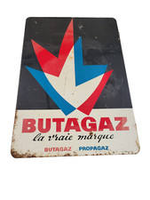 Ancienne Plaque  en tole emaillée Publicitaire BUTAGAZ recto verso 1962