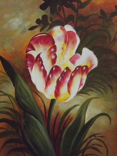 Contemporain rouge jaune fleur - contemporain,