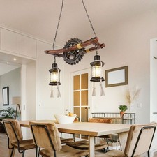 Bois Lampe Suspendue Lustre Steampunk Schiffslaternen Pignon Hanfseile 2x E27