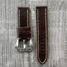 Pour Officine Panerai Pam 24mm Marron Litchi Cuir Montre Sangle Submarine Boucle
