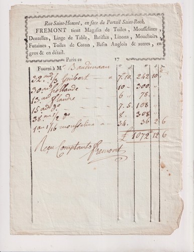Circa 1780 facture frémond - 1780,