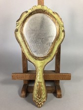 Ancien face à main en bois peint dit MIROIR FLORENTIN Miroir de toilette