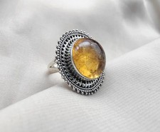 Citrine Bague 925 Argent Sterling Novembre Naissance Bohémien Cadeau de Noël