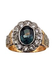 Platinum Art Deco Ring with Large Diamonds and Sapphires