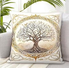 Housse de coussin ARBRE DE VIE CELTIQUE TONS BEIGE 45 cm