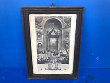 Ancien cadre photo bois peint noir avec vitre et litho religieuse bapteme 19ème