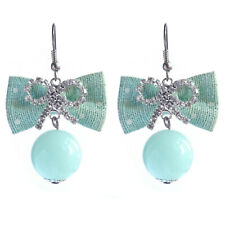 Boucles d'oreilles noeud papillon bleu clair pois strass tissu boules