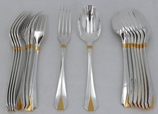 Christofle Atlantide bague dorée, 8 couverts à entremets/dessert, métal argenté.