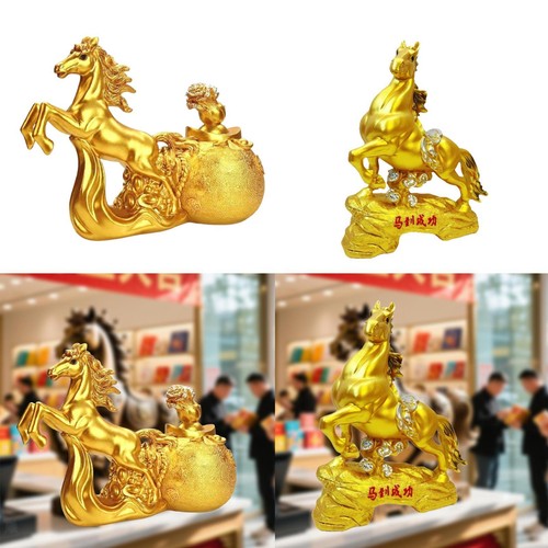 Statue cheval doré - doré, en