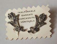 ANCIENS BIJOUX D'OREILLES FLEURS  CLIPS MÉTAL ARGENTÉ MARCASSITE # K30