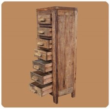 Vieux Chêne Bois Teck Massif Schubladenschrank Highboard Apothekerschrank Étroit