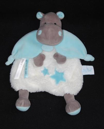 Doudou plat hippopotame - , blanc