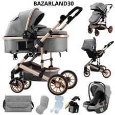 Poussette Portable 3 en 1 pour Bébé, Cadre en Aluminium pour Nouveau-né.Gris