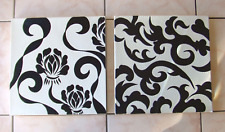 Peintures (2) artiste australien BABAN / Art Aborigène / Noir et Blanc 40x40cm