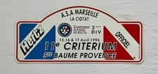 Plaque de Rallye AUTOMOBILE - 11ème CRITERIUM SAINTE BAUME PROVENCE - 1994