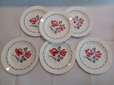 Assiette plate - 1 - décor fleur rouge & bleu Digoin Sarreguemines modèle Cannes