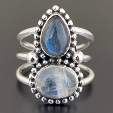 925 Argent Sterling Handmade Femme Bague Pierre de Lune & Labradorite Pierre