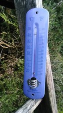 Ancien thermomètre émaillé classique émail véritable bleu 20 cm made in France