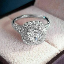 Bague de mariage double halo diamant simulé taille ronde en argent sterling...