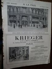 GEO ROUARD A LA PAIX + ameublement KRIEGER pub papier ILLUSTRATION NOEL 1909