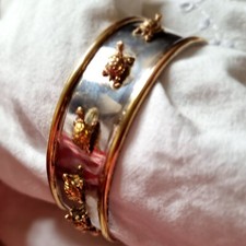 bracelet manchette argent sterling et or 14k 585 vintage artisanat amérindien