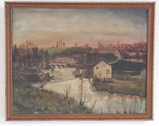 MOULIN de SALAGNAC, GRAND-BOURG Creuse Tableau ancien daté 1916 Huile Sur Toile