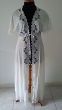 ANCIEN DESHABILLE BLANC NEUF D'EPOQUE DENTELLE BRODERIES NUISETTE T44 GAFER