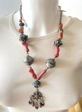 Collier berbère vintage corail Emaille Kabyle Ethnique Afrique Ancien jewelry