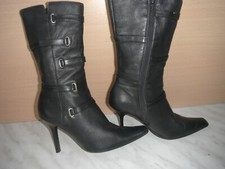 MI BOTTES  EN CUIR TALON AIGUILLE  BOUT POINTU  NOIRE marque OPALE T 39