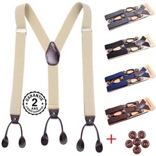 Bretelles Homme avec Boutonnière 6 Boutons Elastiques Dos en Y Pantalon Réglable