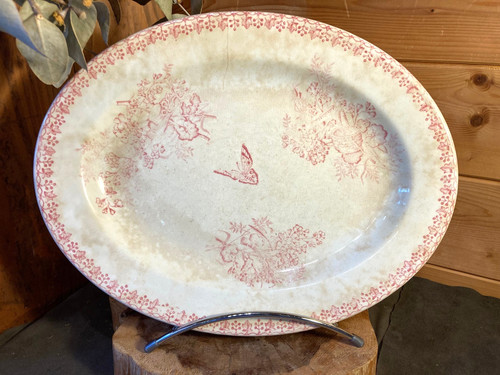 Ancien plat ovale onnaing rose - plat,