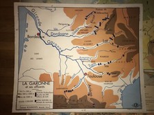 Ancienne affiche scolaire 1960 ROSSIGNOL La Garonne / Le Rhône