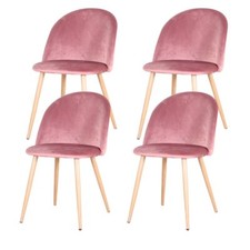 Lot de 4 Chaises Salle à manger,Tissu Velours Rétro Fauteuil Rembourré Rose