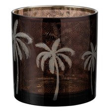Photophore Design "Feuilles Palmier" 15cm Marron