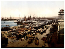 Marseille, Quai de la Joliette et Messageries maritimes Vintage photochrome,  