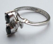 Belle bague fiançailles cristal bleu saphir bijou vintage plaqué or blanc T 52,5