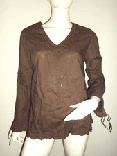 BLOUSE FEMME C&A KAKI TYPE ORIENTALE A MOTIF COUSU NOUE AU MANCHE T:38