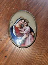 Miniature Peinte Fixé sous verre Médaillon Vierge Couronnée XIXè