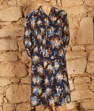 ROBE D'ÉTÉ VINTAGE IMPRIMÉE FLEURS CLAIRES 'JC.RUBIN' AVEC CRAVATE UK 12 / US 8 / FR 40