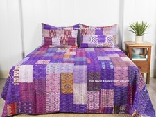 Indien Patola Soie Patchwork Kantha Couette Cl. King Size Couverture Couvre-Lit