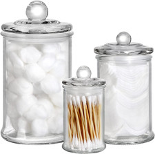 Set of 3 Glass Apothecary Jars with Lids, Bathroom Canisters Storage Container J