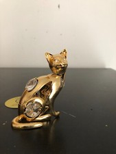 figurine chat swarovski plaqué or 24k et cristaux félin cristal 7 cm PORT OFFERT