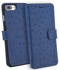 IPHONE 7 Plus 5.5 " Étui Livre Sac Portefeuille Coque Cuir D'Autruche Look' Bleu