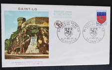 ENVELOPPE PREMIER 1ER JOUR 1966 TIMBRE ARMOIRIES SAINT-LÔ OBLITÉRÉ N°1510 FDC