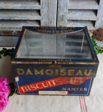 ANCIENNE BOITE TOLE ET VERRE BISCUITS DE MONTREUIL DAMOISEAU EPICERIE