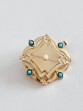 ANCIENNE BROCHE EN PLAQUE OR  PERLES