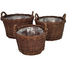 Pots de fleurs en osier avec poignées 3pcs - cache-pot, décoration 